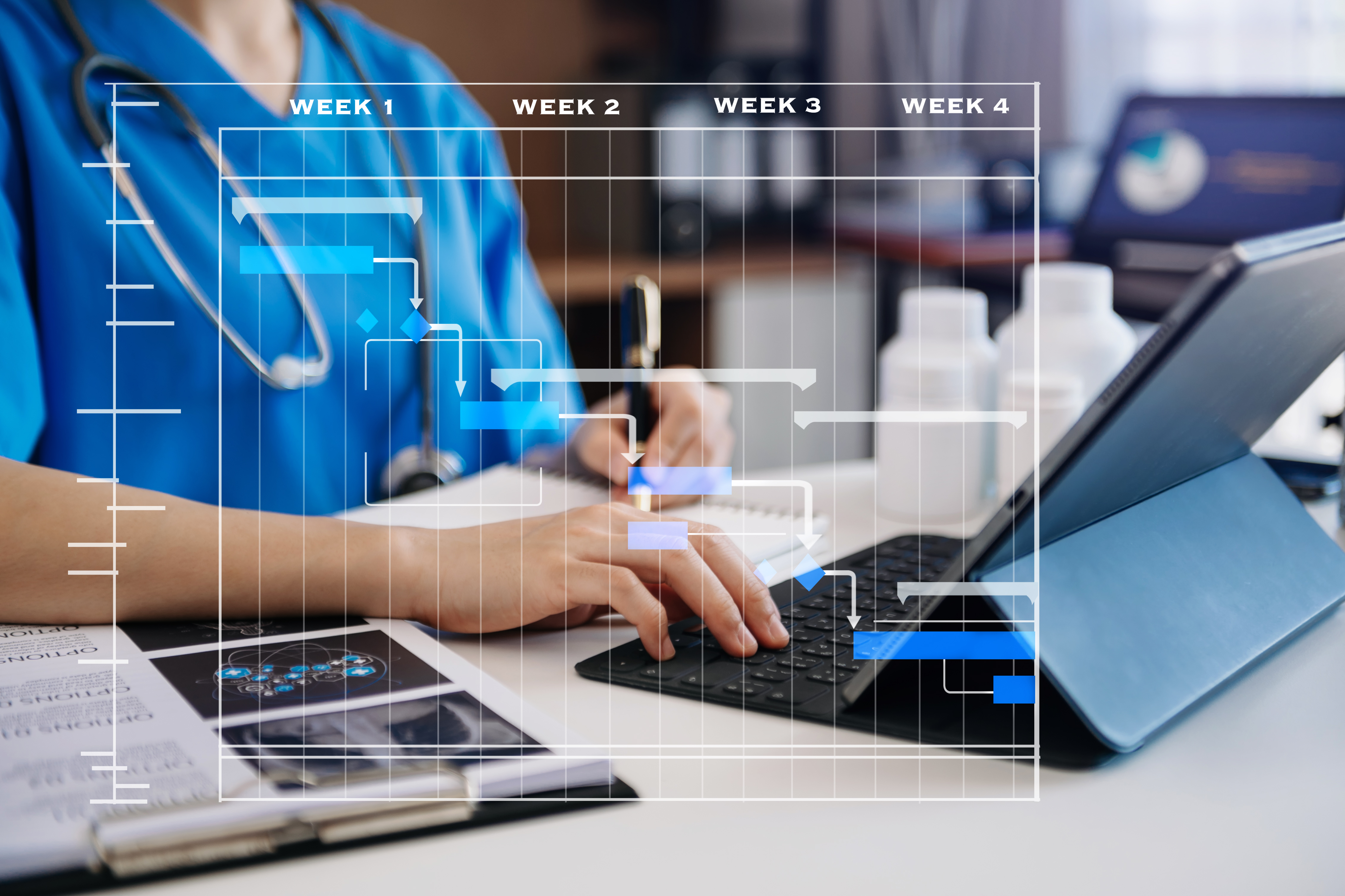 doctor updates tasks with chart scheduling diagram